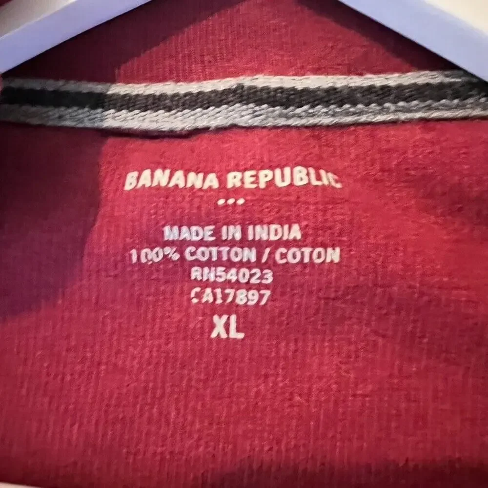 Banana Republic Sweater Men XL Burgundy Elbow Patch Cotton 1/4 Zip Outdoor Basic